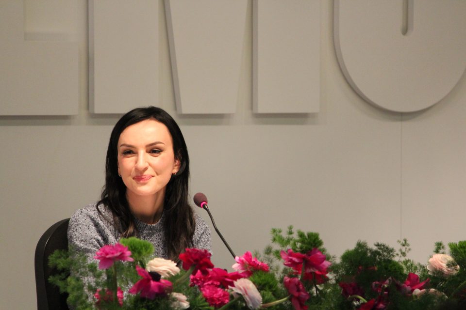 Arisa alla conferenza stampa del Festival di Sanremo